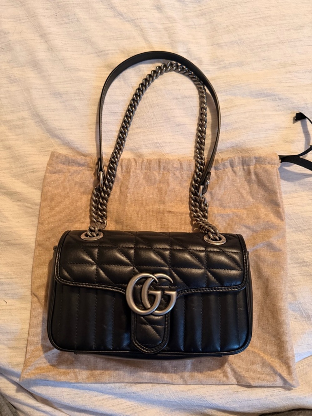 Black Quilted Shoulder Bag with Double Chain Strap
